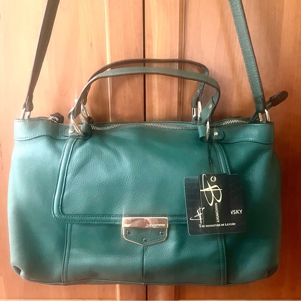 B Makowsky Spacious Genuine Leather Shoulder & Satchel & Crossbody Bag - Picture 3 of 12